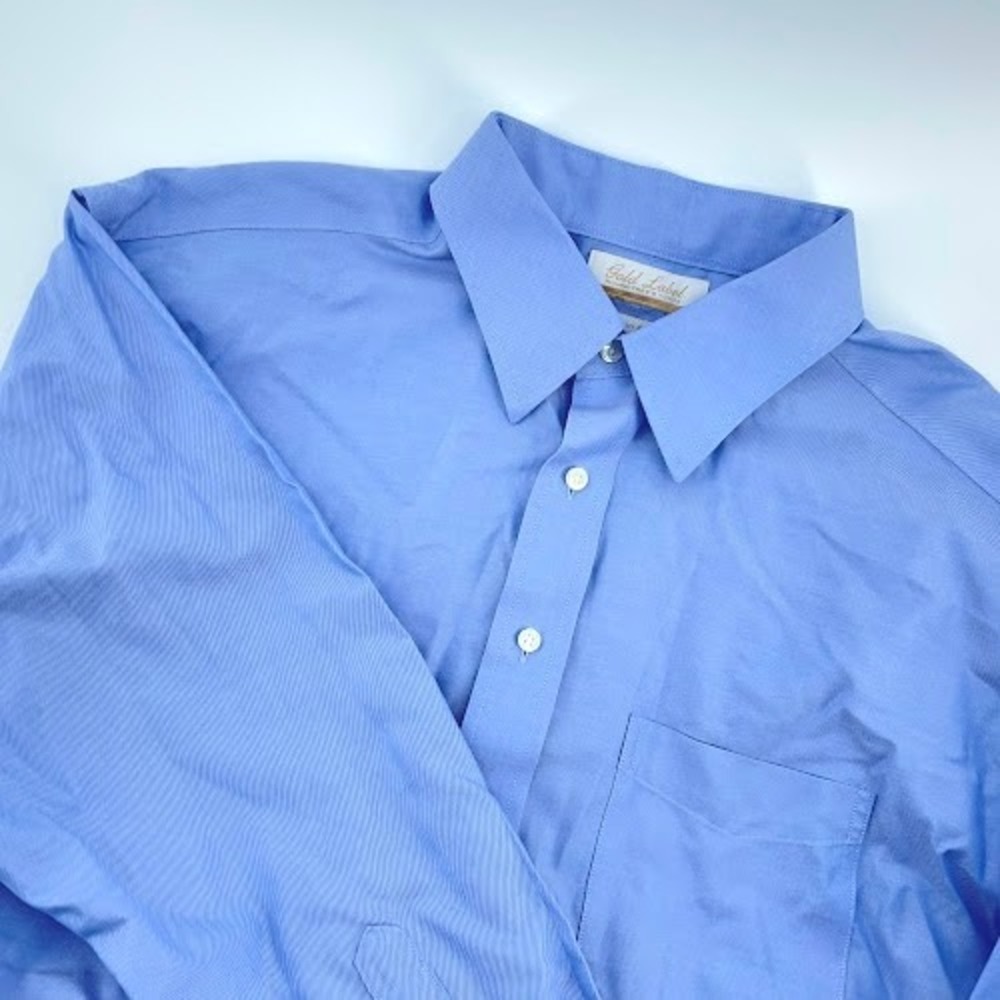 Roundtree & Yorke Gold Label Button Down Shirt Mens 16.5‎ 33 Blue Long Sleeve